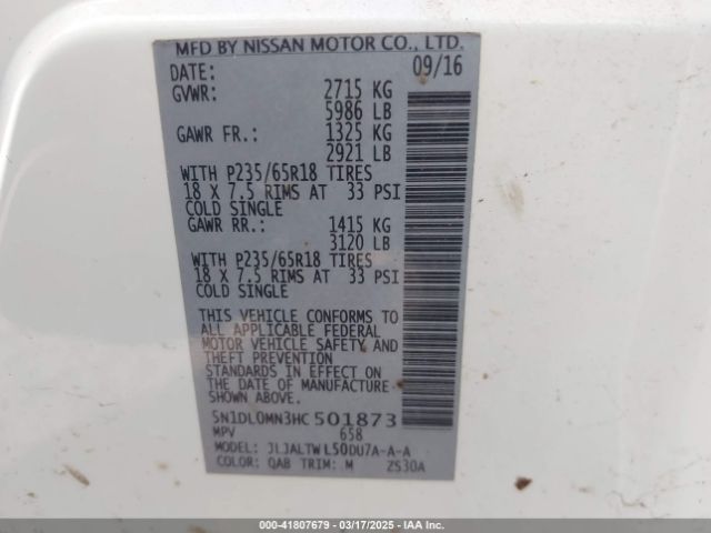 5N1DL0MN3HC501873 Infiniti QX60