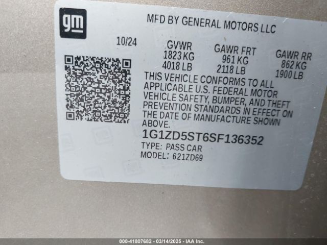 1G1ZD5ST6SF136352 Chevrolet Malibu Fwd 1lt