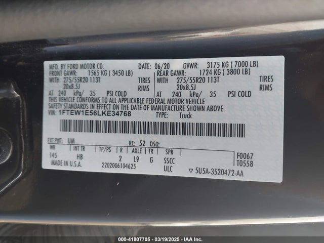 Ford F-150 Lariat 2020 1FTEW1E56LKE34768 Image 9