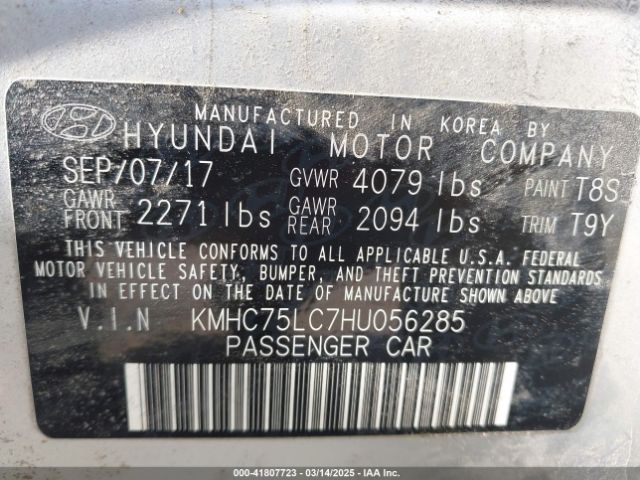 KMHC75LC7HU056285 Hyundai Ioniq Hybrid Sel