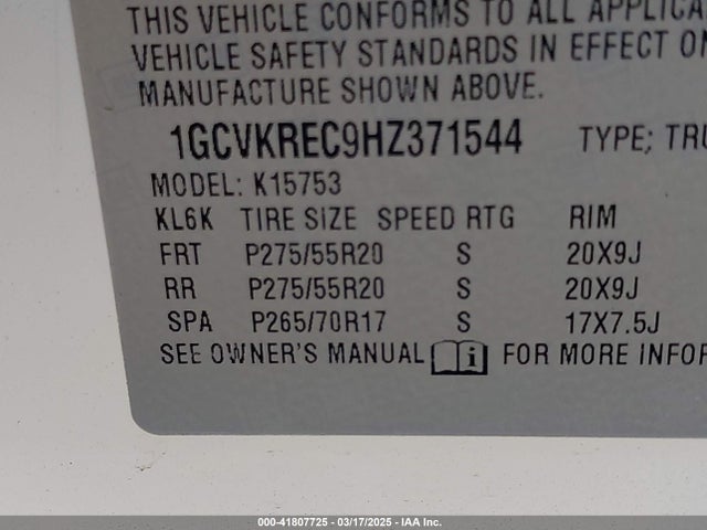 1GCVKREC9HZ371544 Chevrolet Silverado 1500 2lt