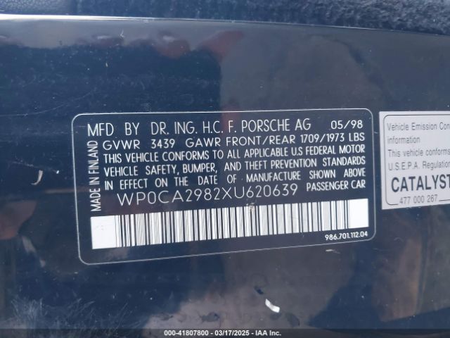 1999 PORSCHE BOXSTER WP0CA2982XU620639 Photo 8