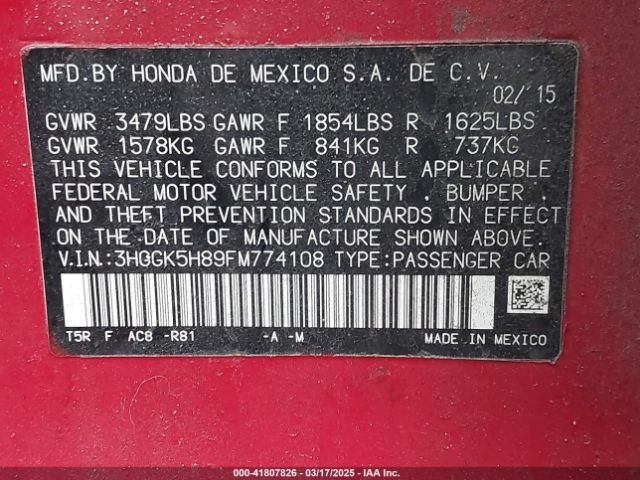 3HGGK5H89FM774108 Honda Fit Ex/ex-l