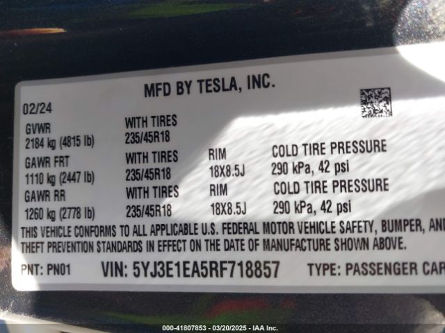 5YJ3E1EA5RF718857 Tesla Model 3 Long Range Dual Motor All-wheel Drive/rear-wheel Drive