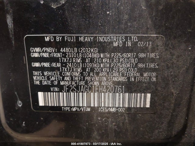 Subaru 2.5na u5 2014 JF2SJAGC1EH420761 Image 9