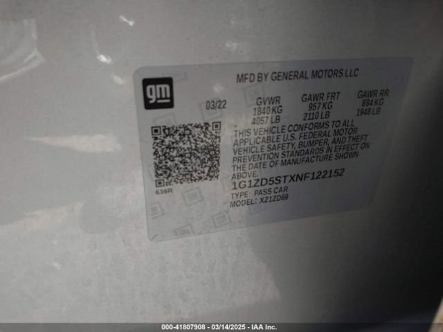 1G1ZD5STXNF122152 Chevrolet Malibu Fwd Lt