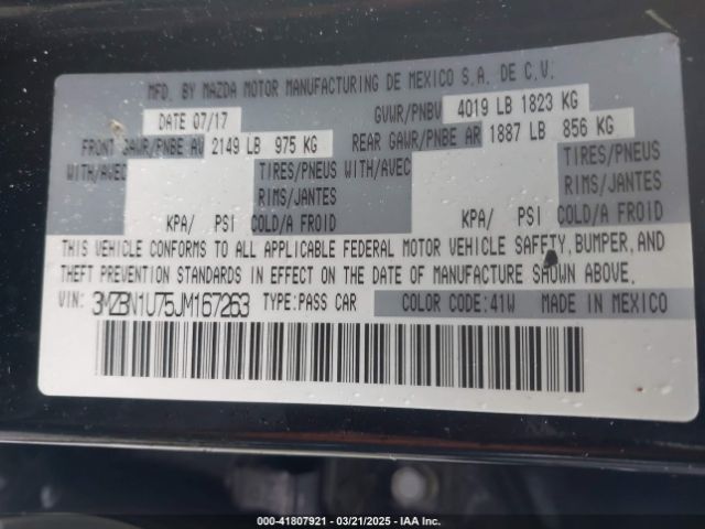 3MZBN1U75JM167263 Mazda Mazda3 Sport