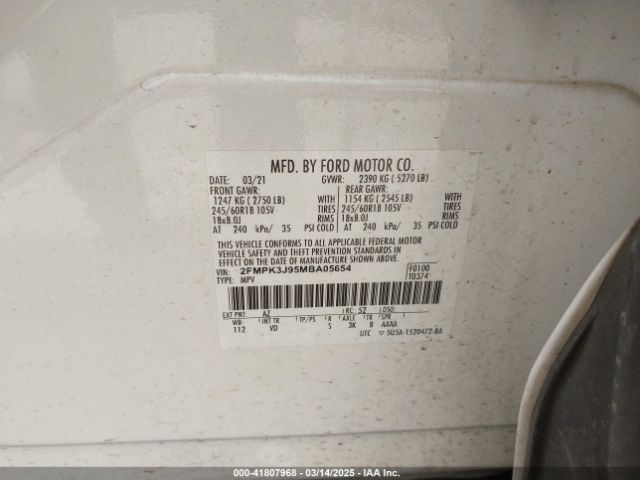 2FMPK3J95MBA05654 Ford EDGE SEL