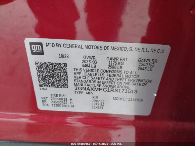 3GNAXMEG1RS171513 Chevrolet Equinox Fwd Rs