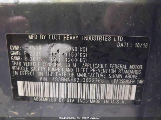 4S3BNAF62H3033765 Subaru Legacy 2.5i Premium