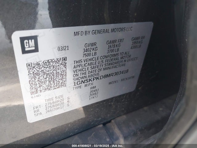 1GNSKPKD8MR303418 Chevrolet Tahoe 4wd Z71