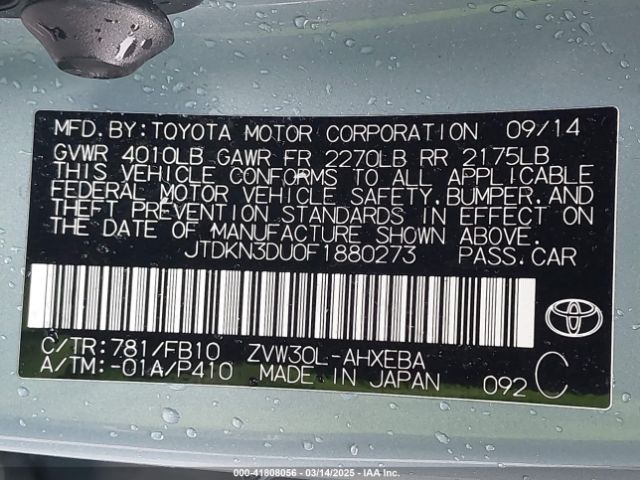 JTDKN3DU0F1880273 Toyota Prius Two