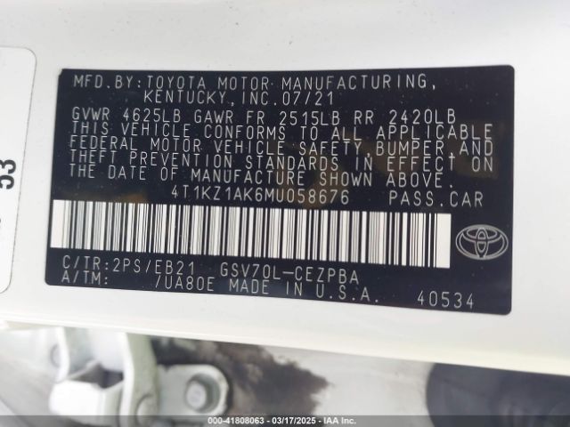 4T1KZ1AK6MU058676 Toyota CAMRY TRD