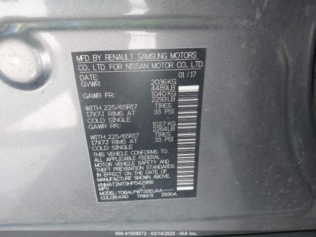KNMAT2MT9HP542986 Nissan ROGUE S