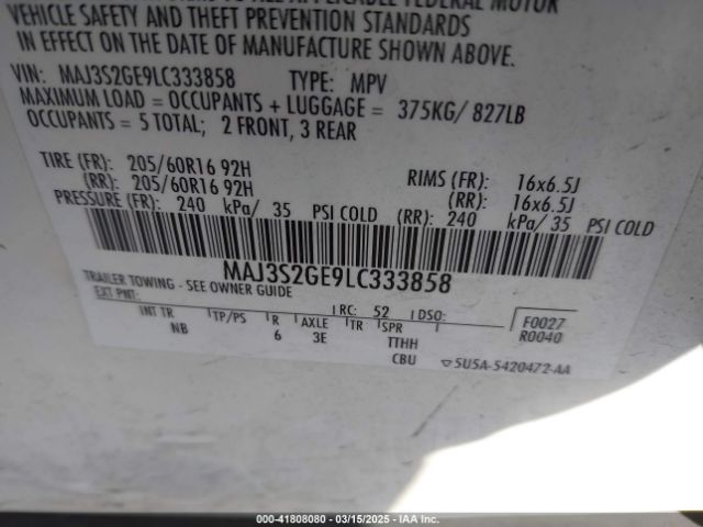 MAJ3S2GE9LC333858 Ford Ecosport Se