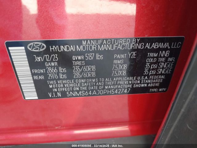 5NMS64AJ0PH542747 Hyundai Santa Fe Xrt