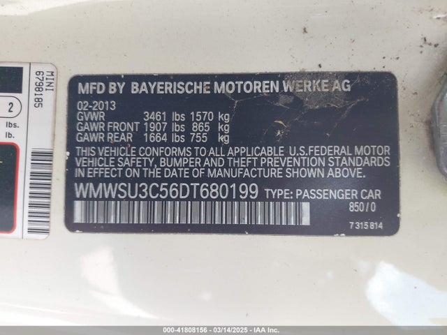 2013 MINI HARDTOP WMWSU3C56DT680199 Photo 8