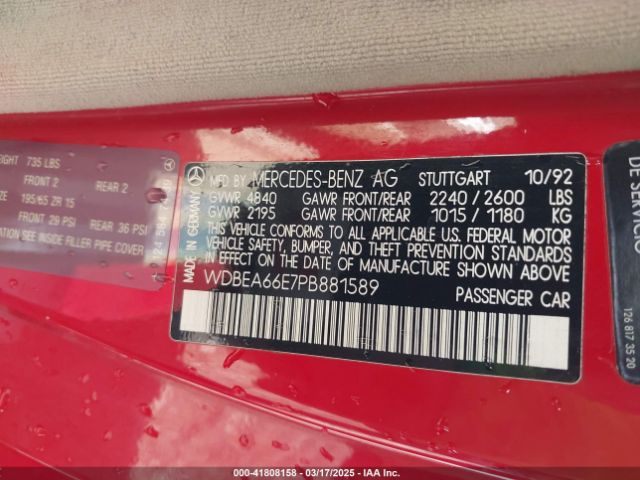 1993 MERCEDES-BENZ 300 WDBEA66E7PB881589 Photo 8