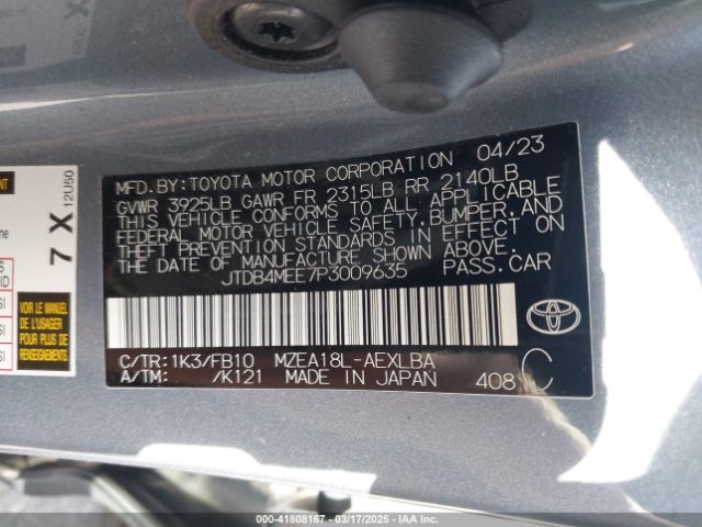 JTDB4MEE7P3009635 Toyota COROLLA LE