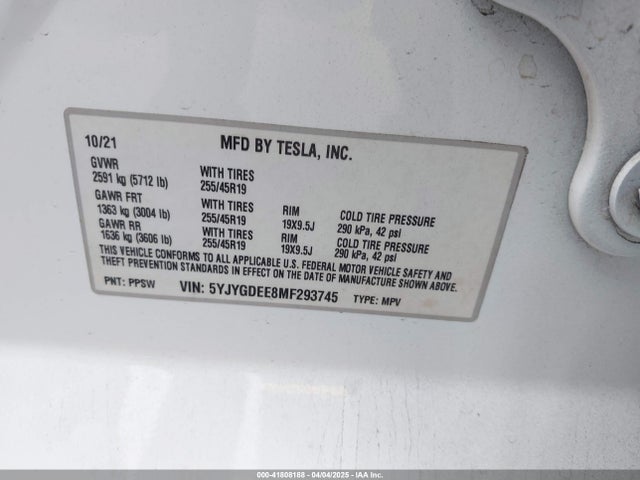 2021 TESLA MODEL Y 5YJYGDEE8MF293745 Photo 8