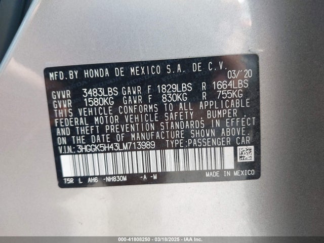 3HGGK5H43LM713989 Honda FIT LX