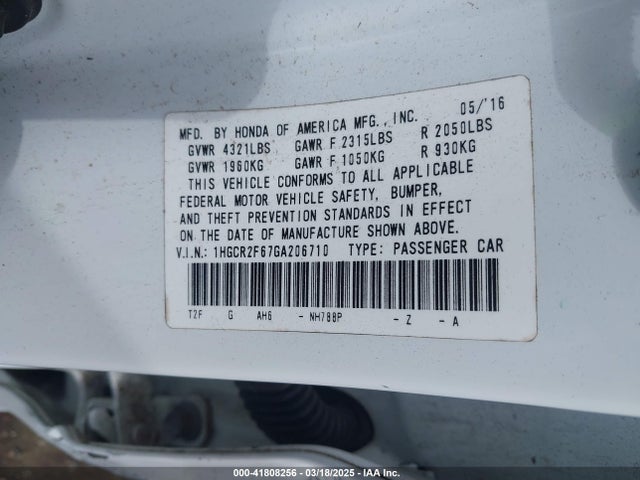 1HGCR2F67GA206710 Honda Accord Sport