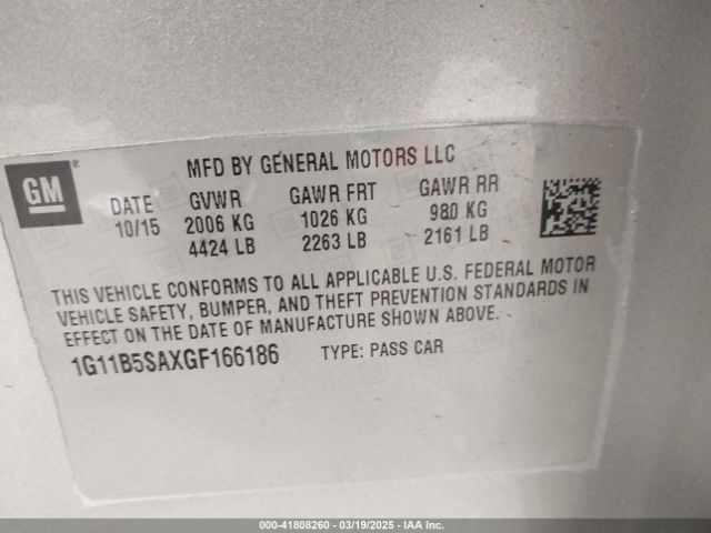 1G11B5SAXGF166186 Chevrolet Malibu Limited Ls