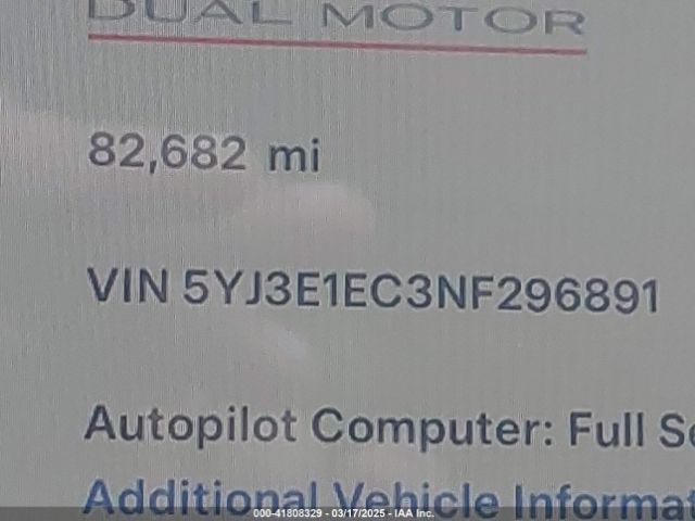 5YJ3E1EC3NF296891 Tesla Model 3 Performance Dual Motor All-wheel Drive