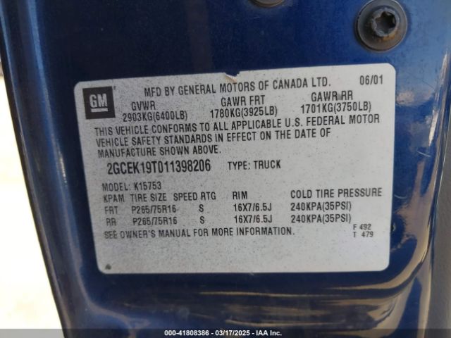 2001 CHEVROLET SILVERADO 1500 2GCEK19T011398206 Photo 8