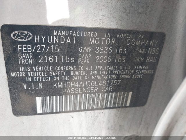 KMHDH4AH9GU481757 Hyundai Elantra Sport