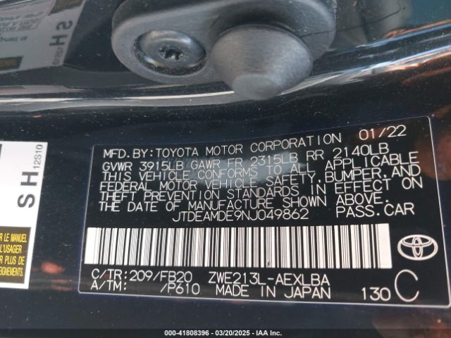 JTDEAMDE9NJ049862 Toyota Corolla Hybrid Le