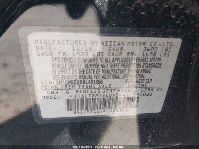 3N1CP5CUXKL481856 Nissan KICKS SR