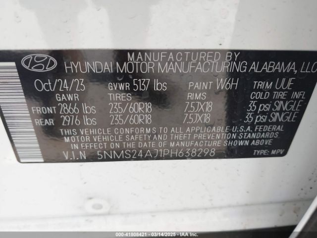 5NMS24AJ1PH638298 Hyundai Santa Fe Sel