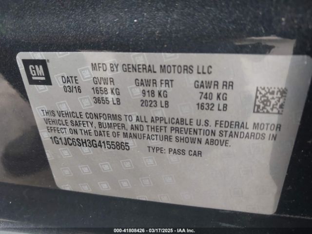 1G1JC6SH3G4155865 Chevrolet Sonic Lt Auto