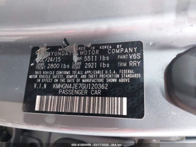 KMHGN4JE7GU120362 Hyundai Genesis 3.8