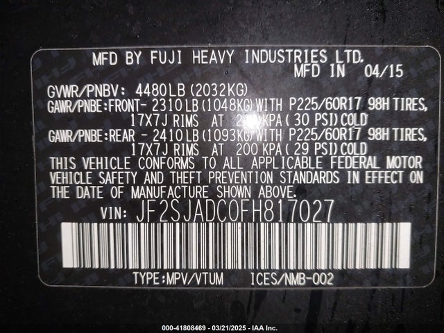 JF2SJADC0FH817027 Subaru Forester 2.5i Premium