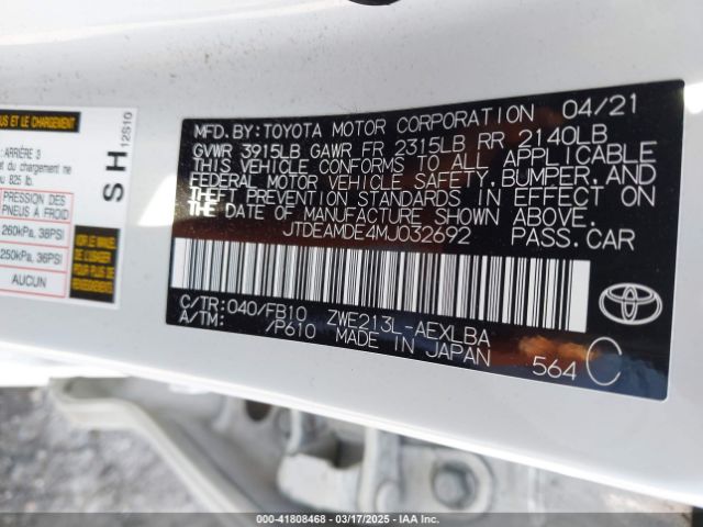 JTDEAMDE4MJ032692 Toyota Corolla Hybrid Le