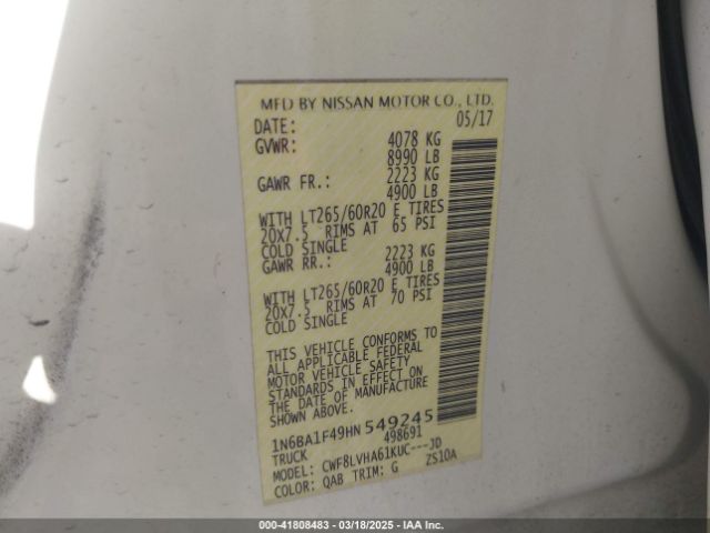 1N6BA1F49HN549245 Nissan Titan Xd Sl Diesel