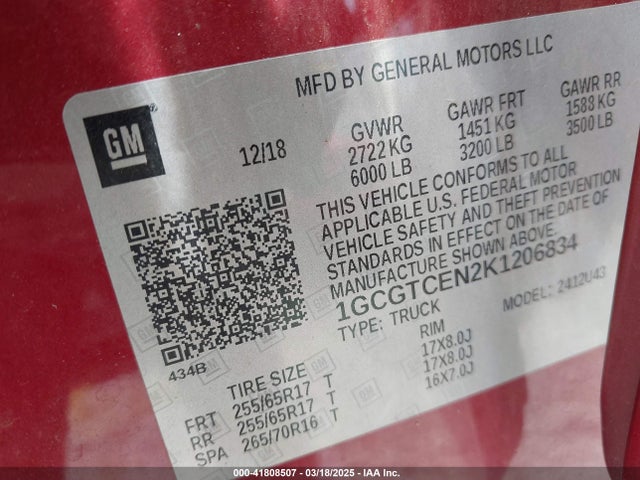 1GCGTCEN2K1206834 Chevrolet Colorado Lt