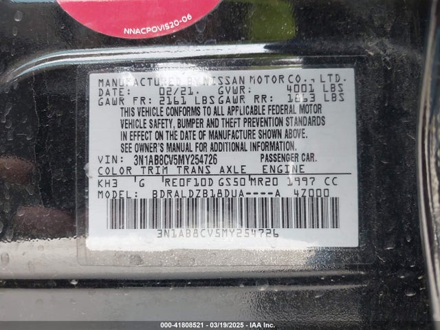 3N1AB8CV5MY254726 Nissan Sentra Sv Xtronic Cvt