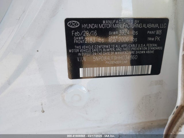 5NPD84LF9HH034860 Hyundai ELANTRA SE