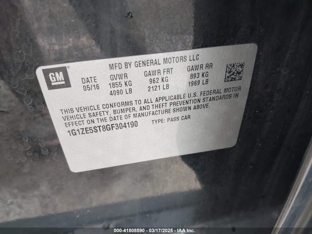 1G1ZE5ST8GF304190 Chevrolet MALIBU 1LT