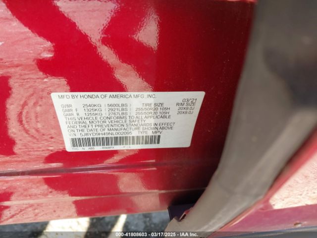 5J8YD9H49NL002095 Acura Mdx Technology Package
