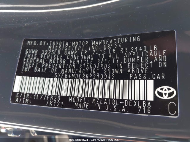 5YFB4MDE8RP210942 Toyota COROLLA LE