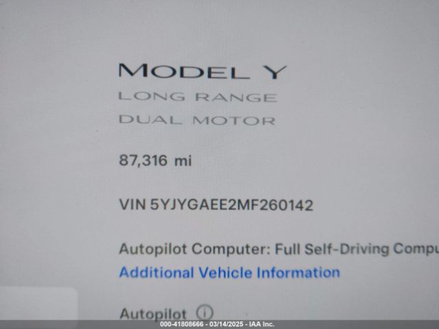 5YJYGAEE2MF260142 Tesla Model Y Long Range Dual Motor All-wheel Drive