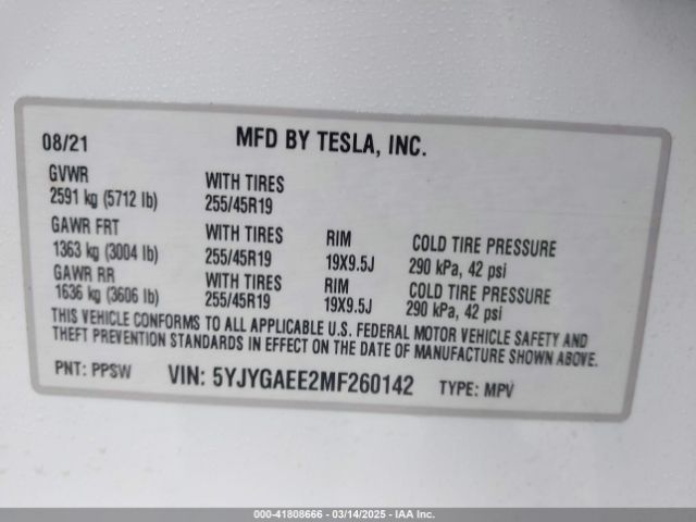 5YJYGAEE2MF260142 Tesla Model Y Long Range Dual Motor All-wheel Drive