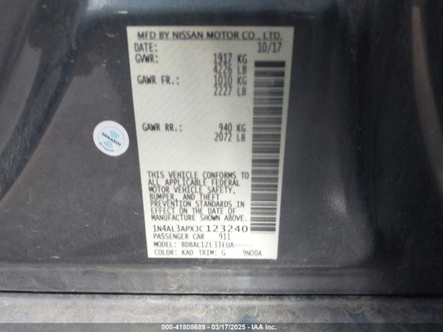 1N4AL3APXJC123240 Nissan Altima 2.5 Sv