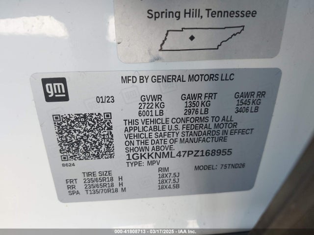 1GKKNML47PZ168955 GMC Acadia Fwd Slt