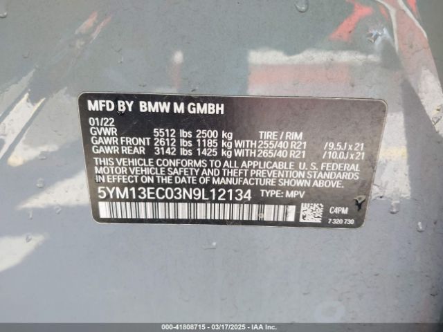5YM13EC03N9L12134 BMW X3 M