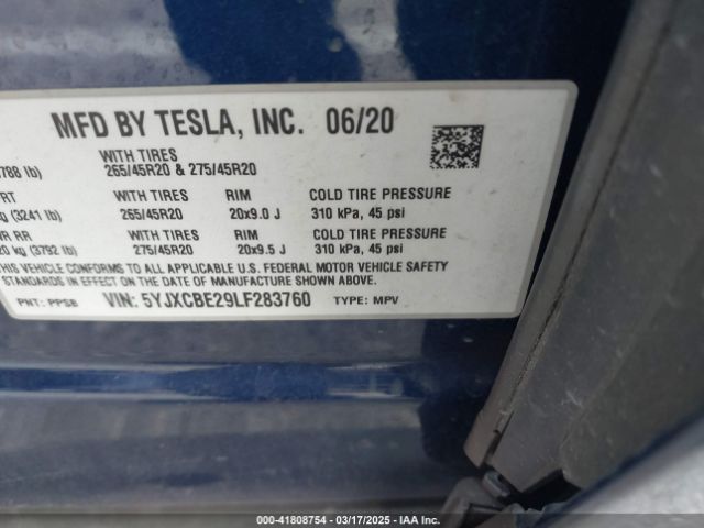 5YJXCBE29LF283760 Tesla Model X Long Range Dual Motor All-wheel Drive/long Range Plus Dual Motor All-wheel Drive